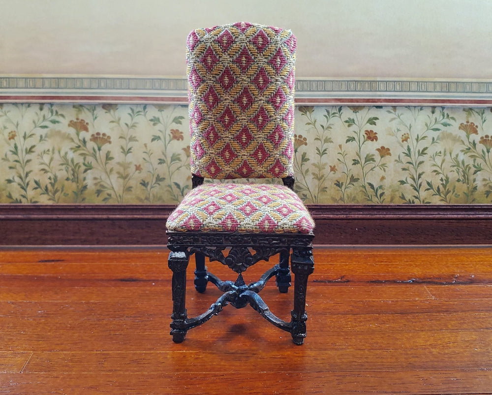 Bespaq Tudor Gothic Upholstered Chair 1:12 Scale Miniature Furniture - MiniatureCrush