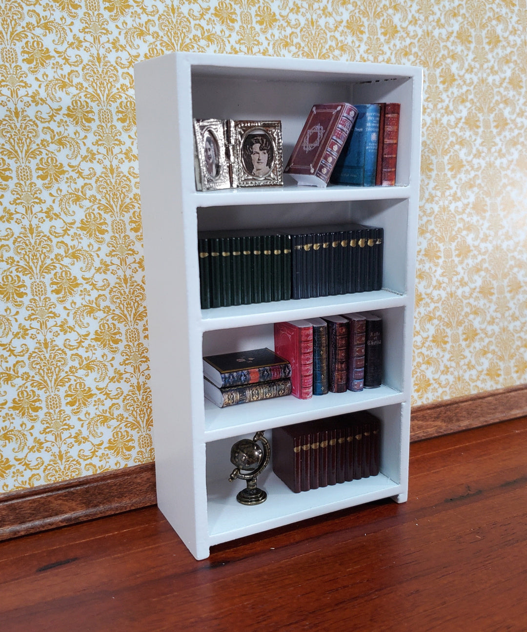 Dollhouse Shelves White Standing Bookcase 4 Shelf 1:12 Scale Furniture Bookshelf