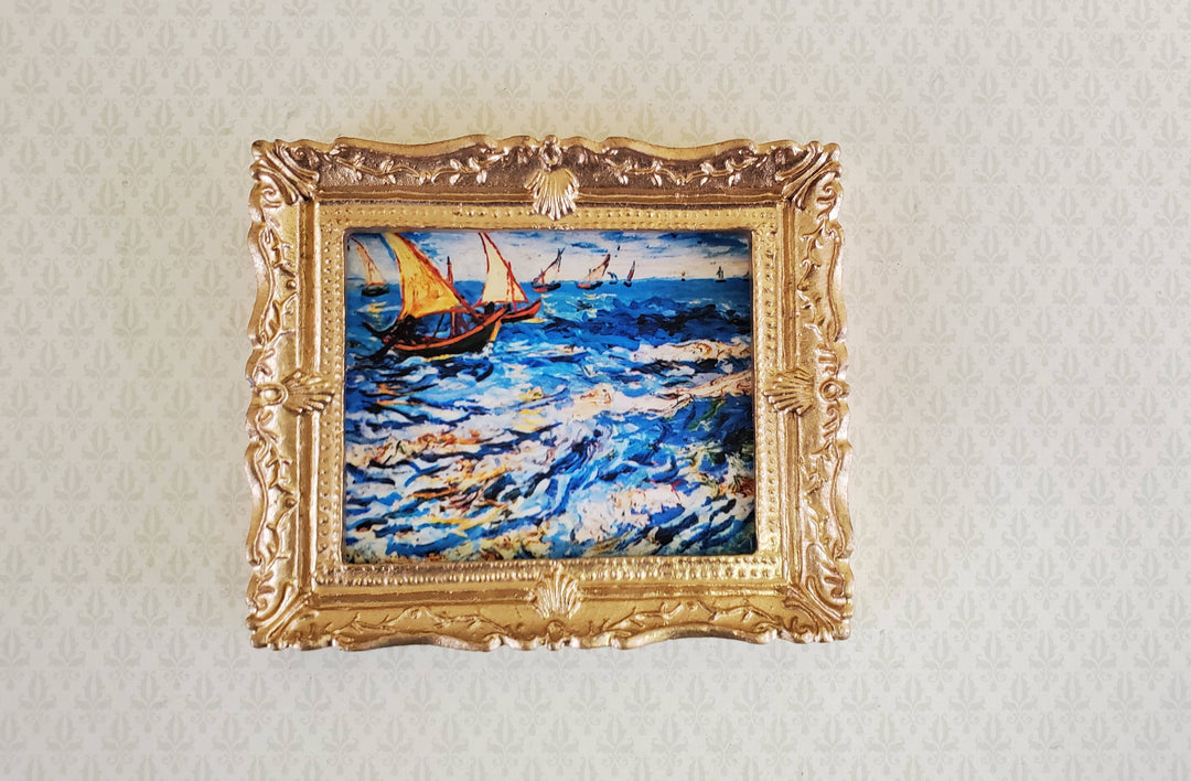 Miniature Van Gogh Fishing Boats at Sea Print Framed Print 1:12 Scale Dollhouse