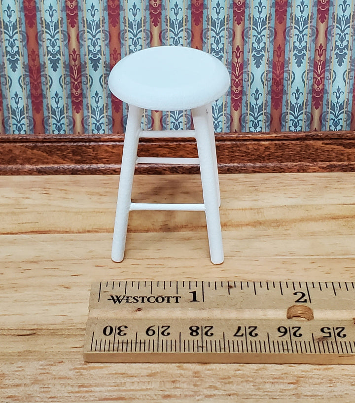 Dollhouse Bar Stool Wood White Finish 1:12 Scale Miniature Furniture Slim Profile
