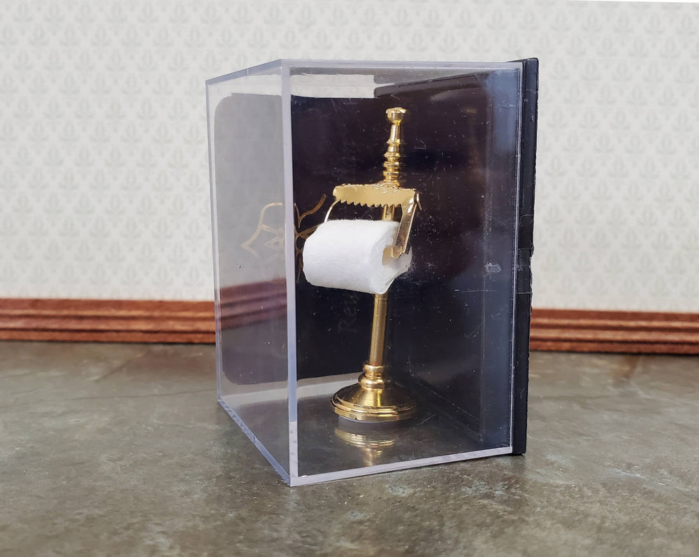 Dollhouse Miniature Toilet Paper Stand Brass Gold Reutter 1:12 Scale Bathroom Decor