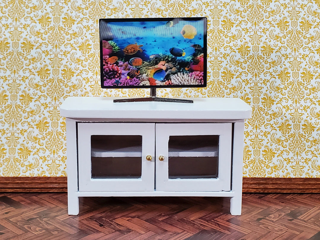 Dollhouse TV Media Stand Low Cabinet Modern Style White 1:12 Scale Miniature Furniture