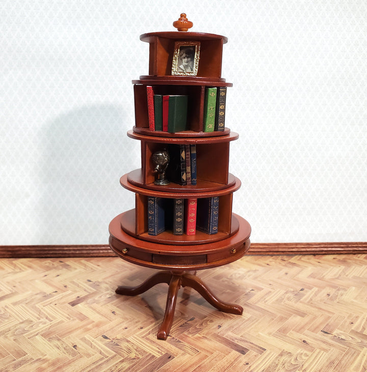 Miniature Revolving Bookcase Round Circular 1:12 Scale Dollhouse Furniture Library