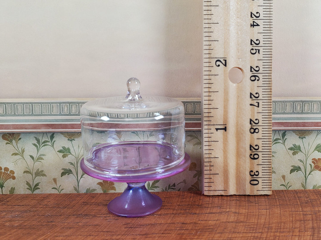 Dollhouse Large Glass Cake Stand with Cover Light Purple 1:12 Scale Miniature