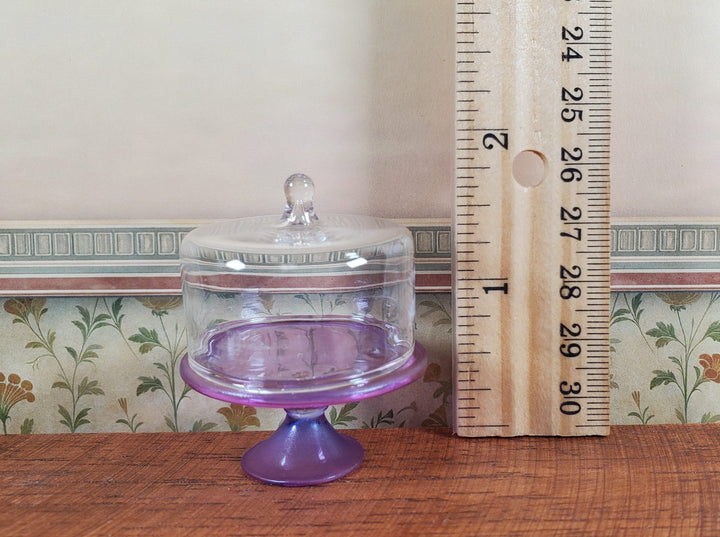 Dollhouse Large Glass Cake Stand with Cover Light Purple 1:12 Scale Miniature