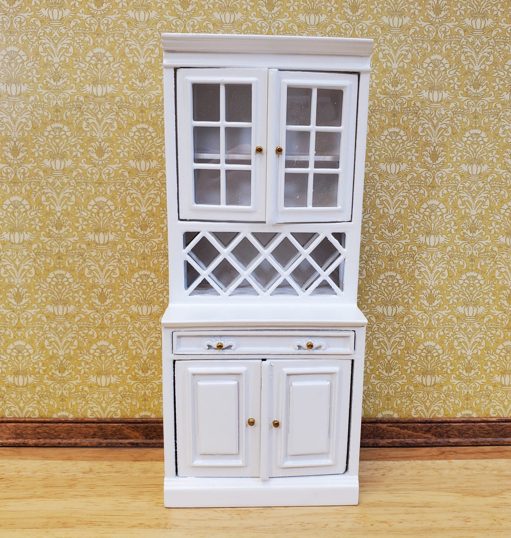 Dollhouse Cabinet Hutch with Wine Rack White Finish 1:12 Scale Miniature Furniture