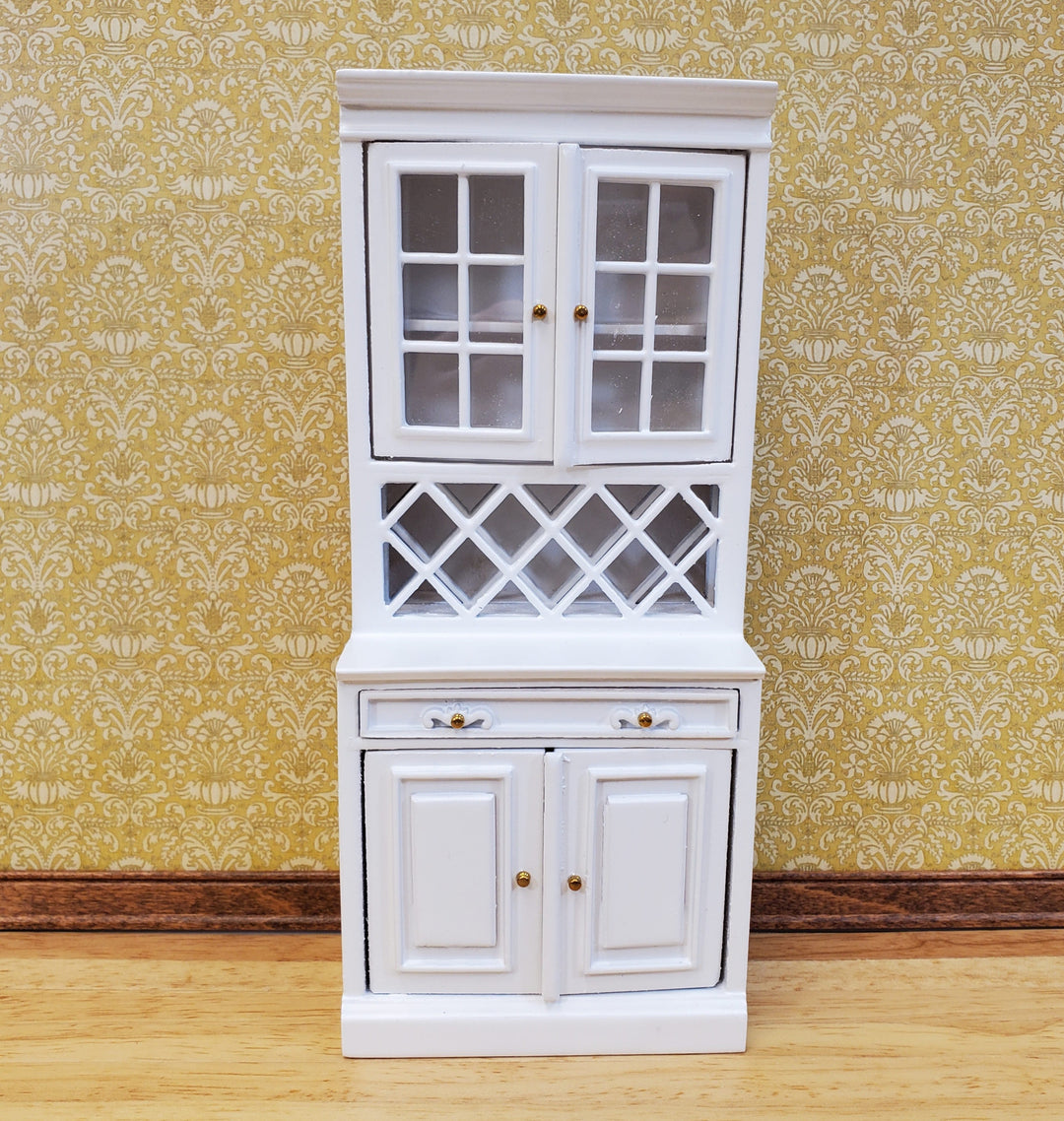 Dollhouse Cabinet Hutch with Wine Rack White Finish 1:12 Scale Miniature Furniture