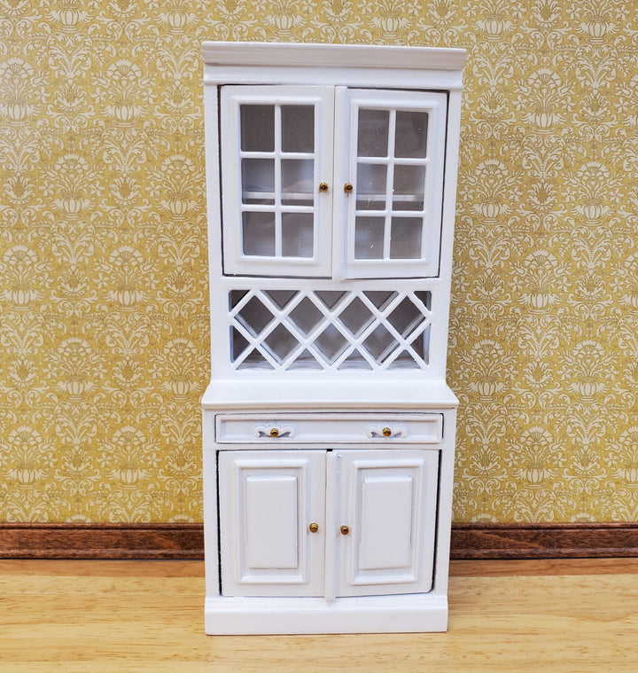 Dollhouse Cabinet Hutch with Wine Rack White Finish 1:12 Scale Miniature Furniture