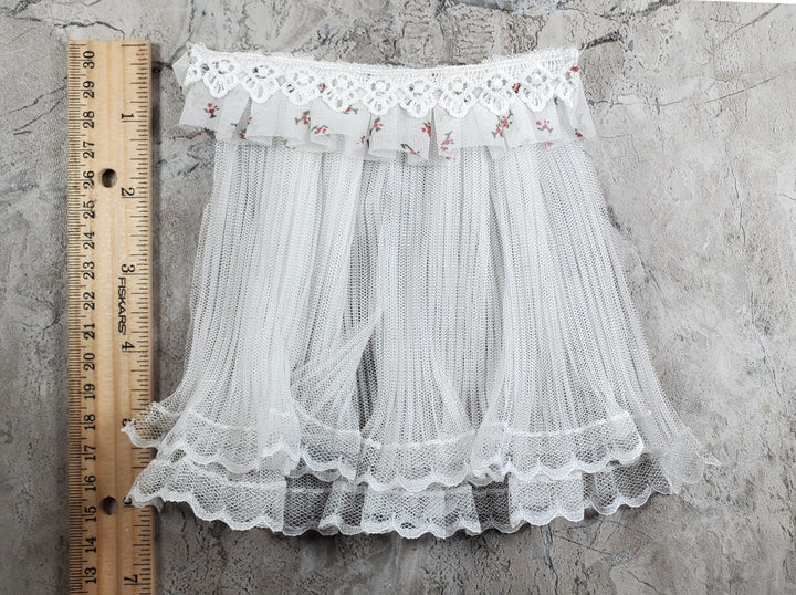 Dollhouse Lace Curtains Cream with Pink Floral Valance 1:12 Scale 5" W x 6" L