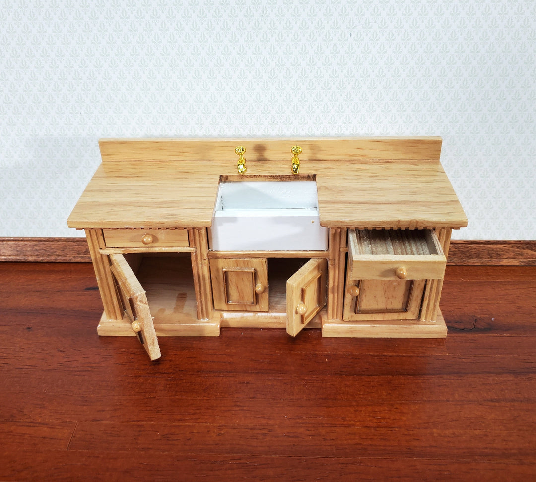 Dollhouse Kitchen Sink Cabinet 1:12 Scale Miniature Dentil Trim Furniture Light Oak