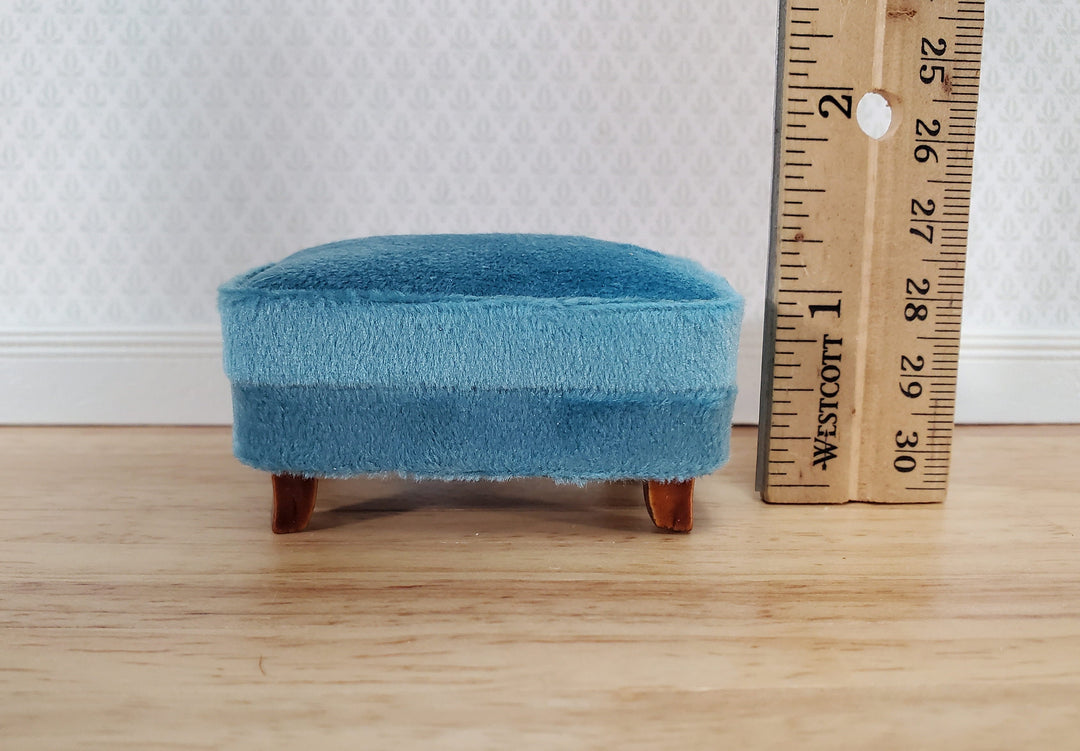 Dollhouse Footstool Ottoman Teal Fabric Modern Style 1:12 Scale Miniature Furniture