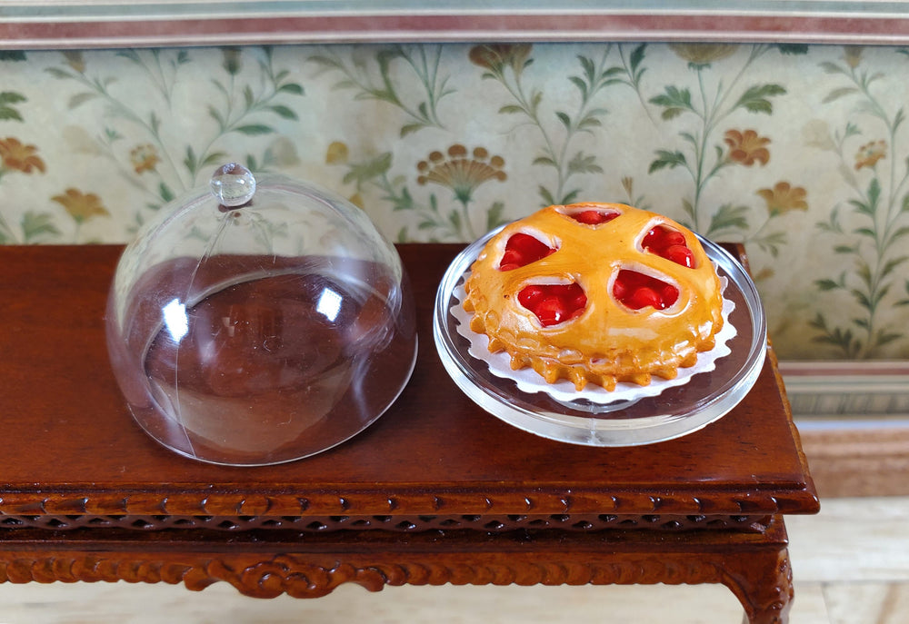 Dollhouse Cake Stand Clear Plastic with Cherry Pie 1:12 Scale Miniature Kitchen