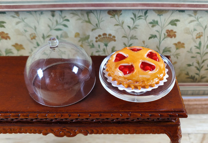 Dollhouse Cake Stand Clear Plastic with Cherry Pie 1:12 Scale Miniature Kitchen
