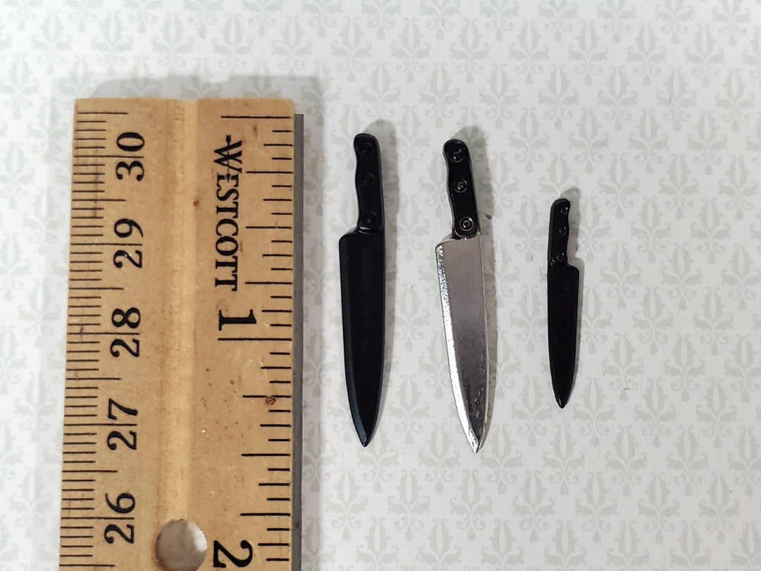 Dollhouse Knife Set Large 3 Pieces Metal Knives 1:12 Scale Miniature