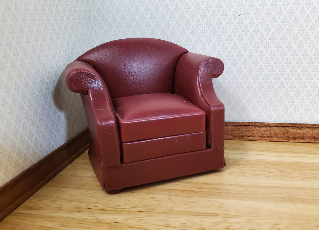 Vintage Bespaq Club Lounge Chair Burgundy Faux Leather 1:12 Scale Miniature