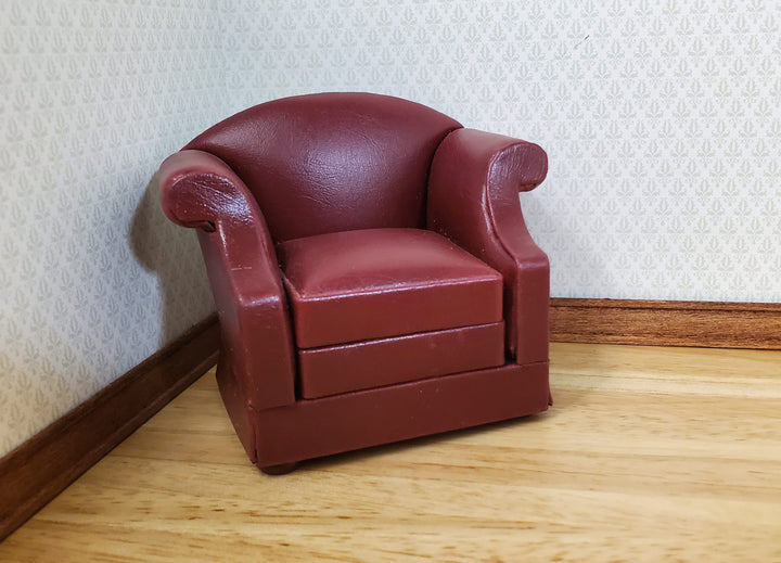Vintage Bespaq Club Lounge Chair Burgundy Faux Leather 1:12 Scale Miniature