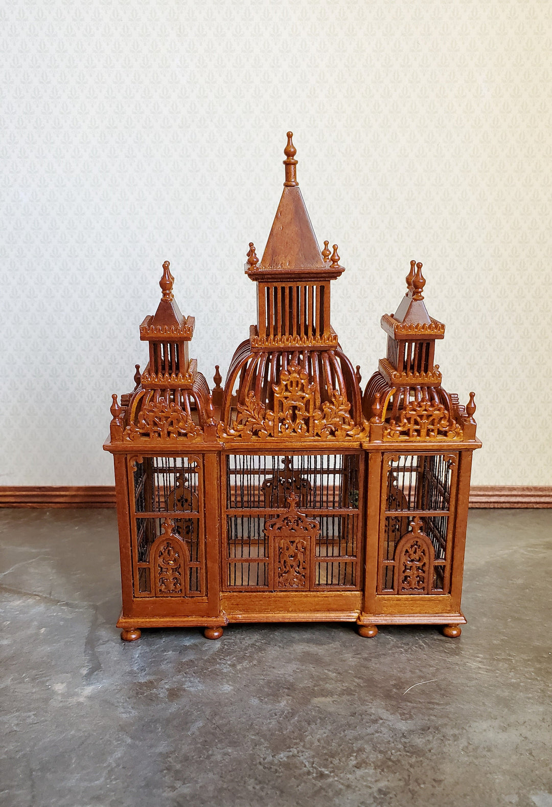 Dollhouse Miniature Birdcage JBM Large Victorian Fancy 1:12 Walnut Finish