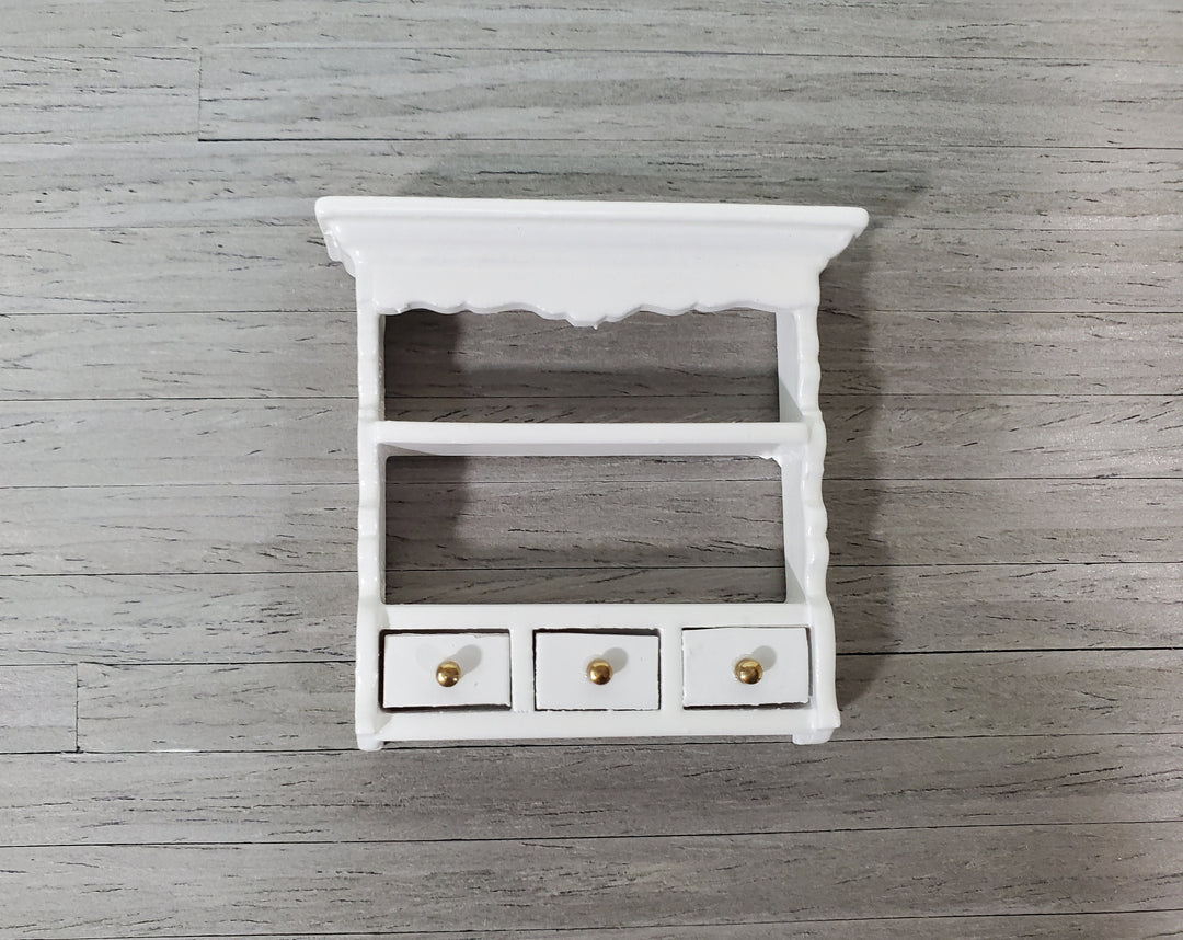 Dollhouse Spice Rack Small Wall Shelf with Drawers WHITE 1:12 Scale Miniature