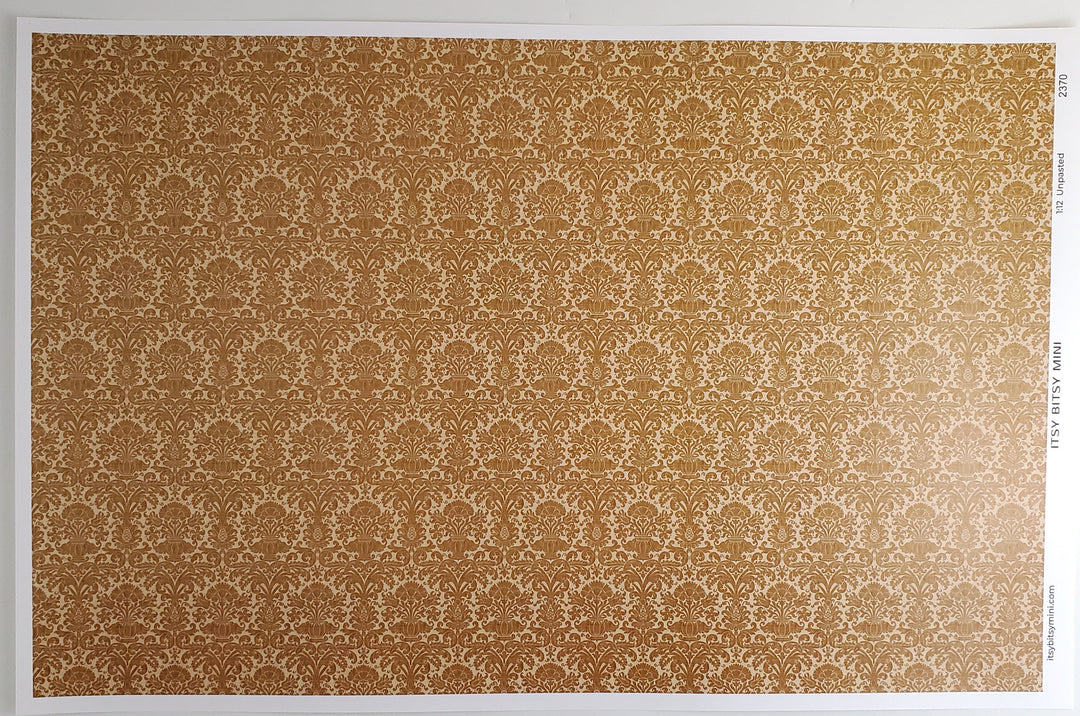 Dollhouse Wallpaper Damask Dark Gold/Beige Reverse 1:12 Scale Itsy Bitsy Miniatures