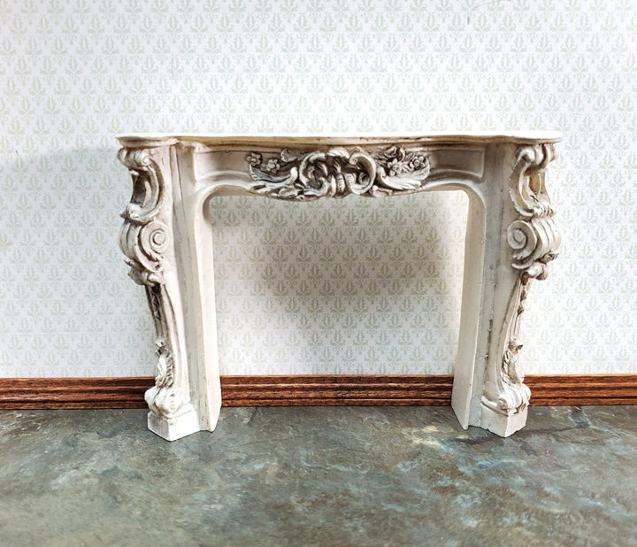 Dollhouse Victorian Fireplace Aged Gray Ornate Resin 1:12 Scale Furniture