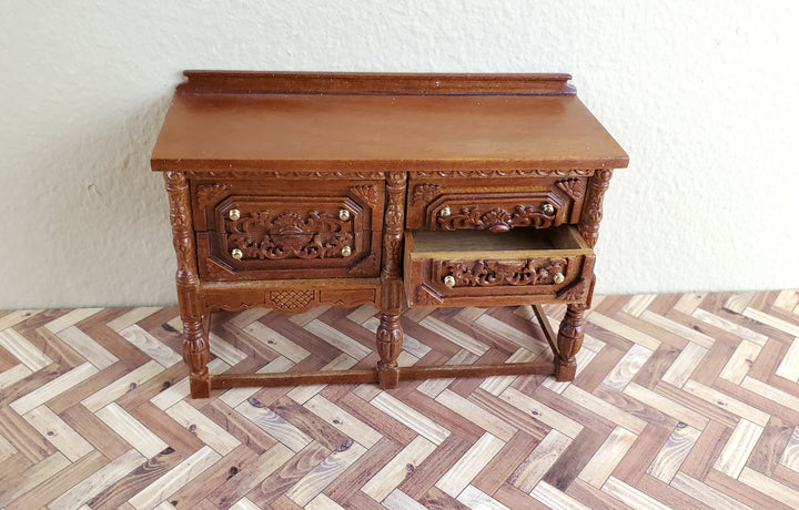 JBM Dollhouse Sideboard Buffet Gothic Style Walnut Finish 1:12 Scale Furniture