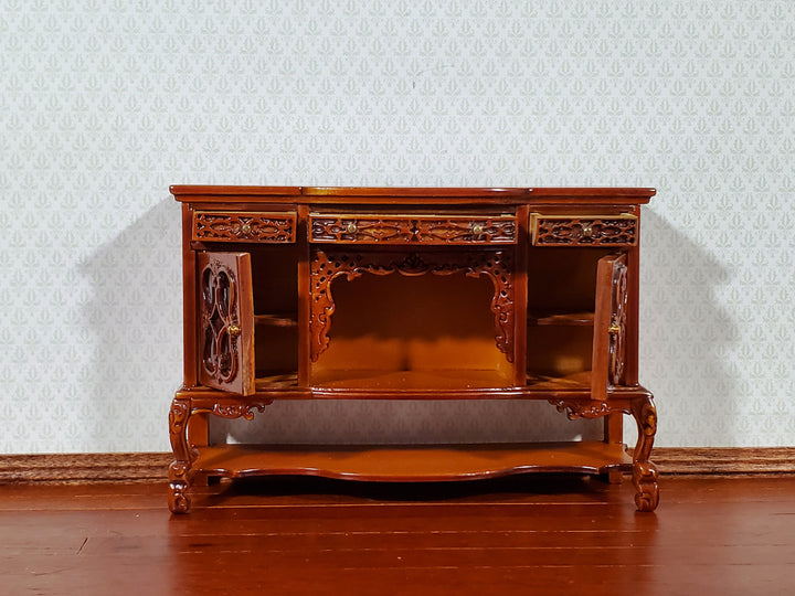 Dollhouse Buffet Sideboard Credenza Walnut Finish 1:12 Scale Miniature Furniture