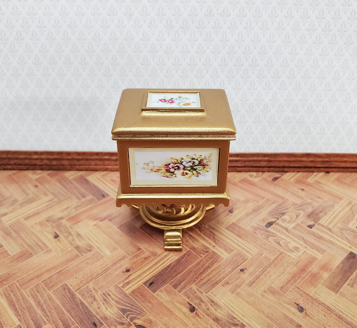 JBM Miniature Teapoy Tea Caddy Serving Table Box 1:12 Scale Miniature Furniture Gold Finish