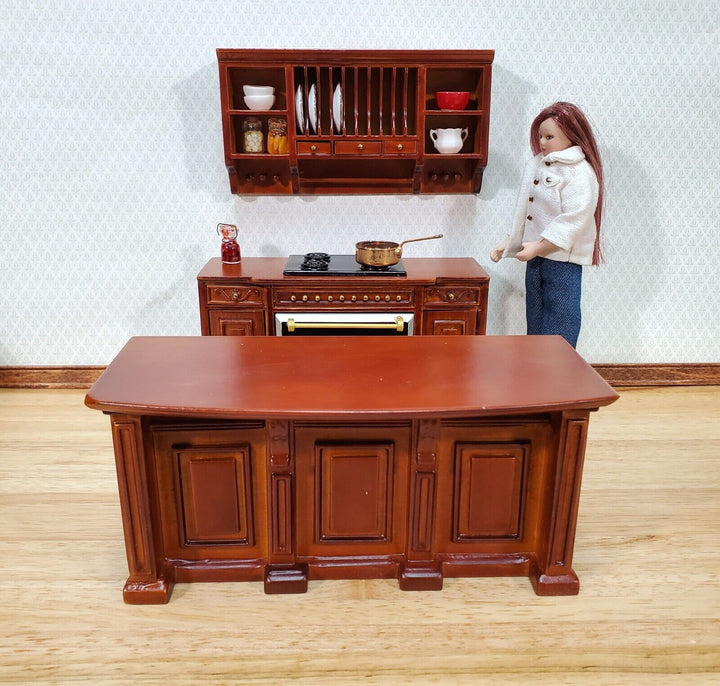 Dollhouse Kitchen Bar Island Large Walnut Finish 1:12 Scale Miniature Furniture