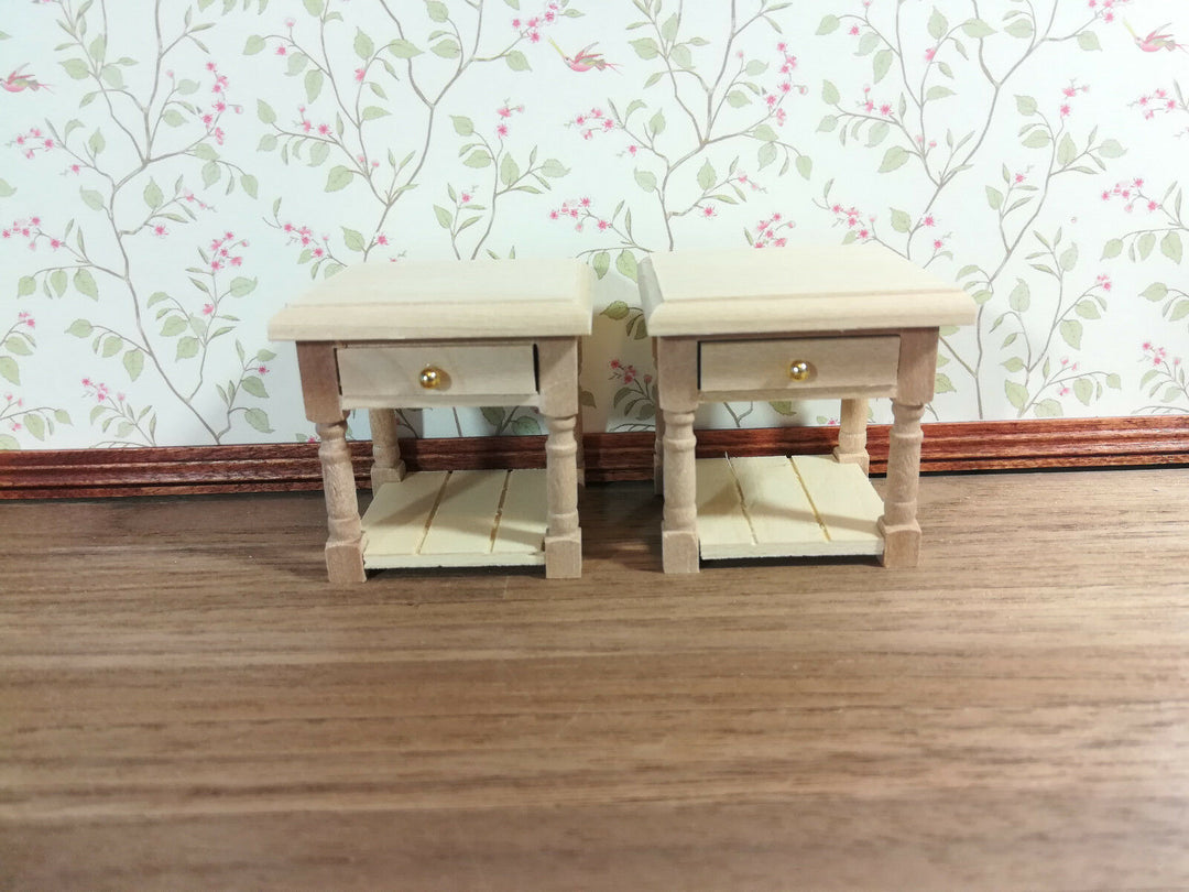 Dollhouse Miniature Nightstand Side Table Set of 2 1:12 Scale Unpainted Furniture