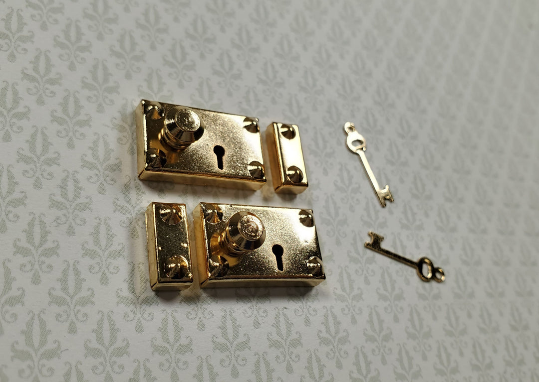Dollhouse Rim Lock Set Door Knob Strike Plate with Key x2 Gold 1:12 Scale Large