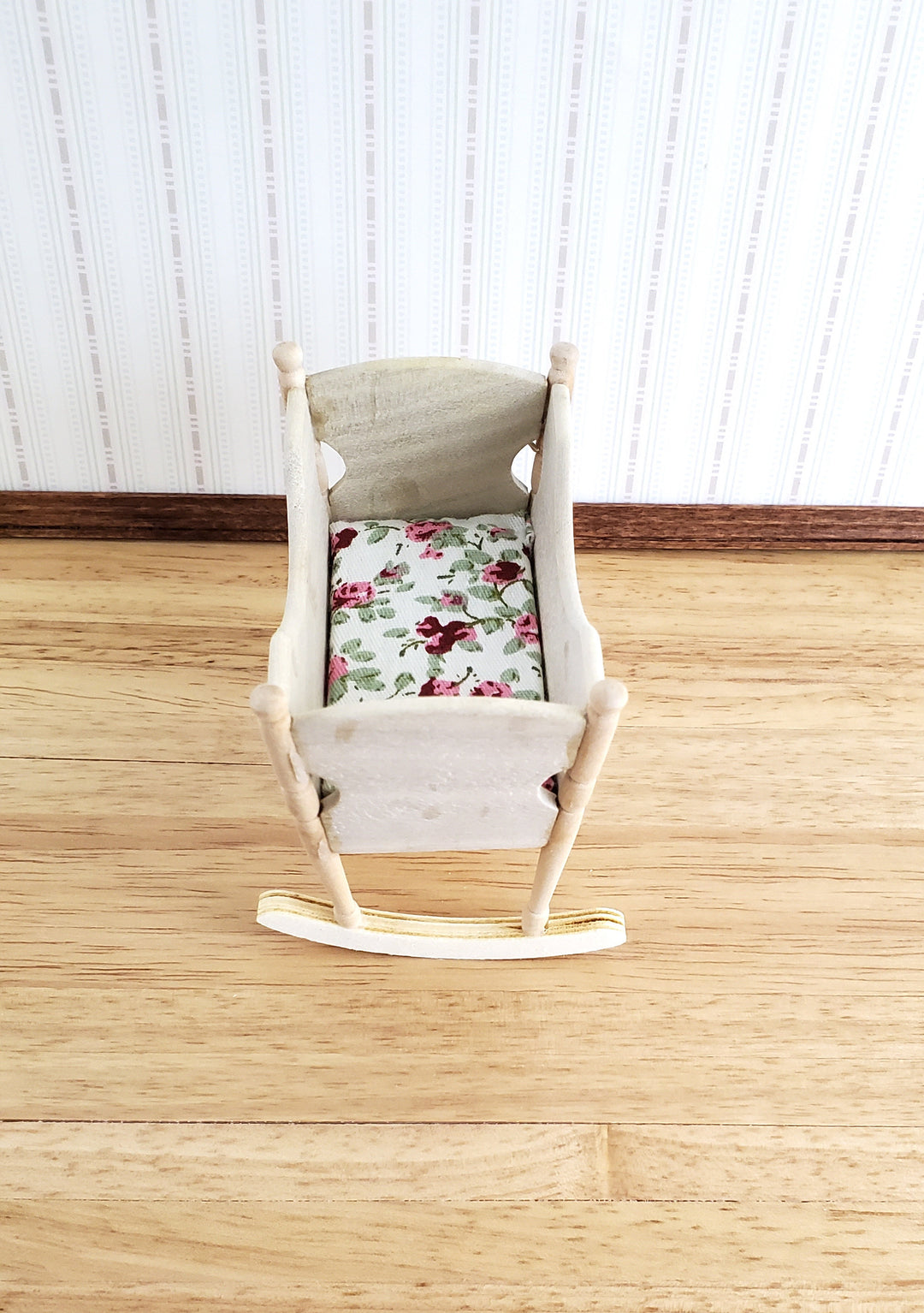 Dollhouse Miniature Cradle Crib for Nursery Wood Rocking 1:12 Scale Nursery Unpainted