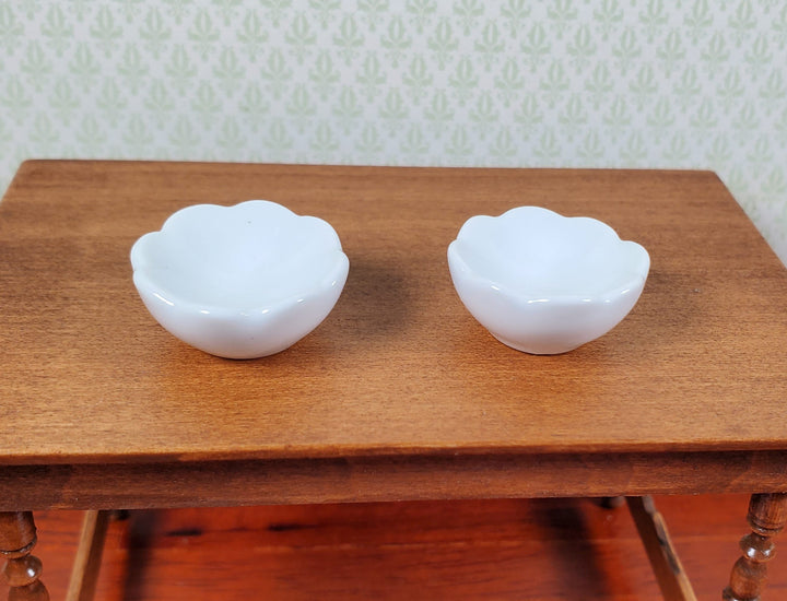 Dollhouse Scalloped Serving Bowls White Ceramic Set of 2 1:12 Scale Miniature
