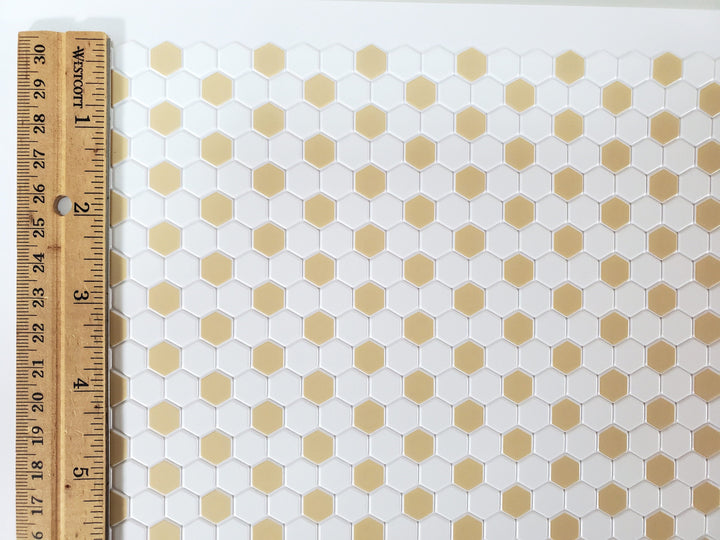 Dollhouse Hexagon Vinyl Tile Flooring Embossed Beige on White Floor 1:12 Scale Miniatures