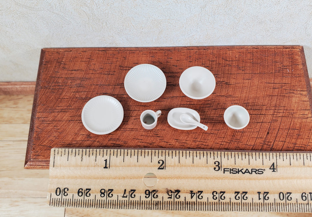 Dollhouse Dinner Place Setting 7 pcs Tan Painted Metal 1:12 Scale Miniatures