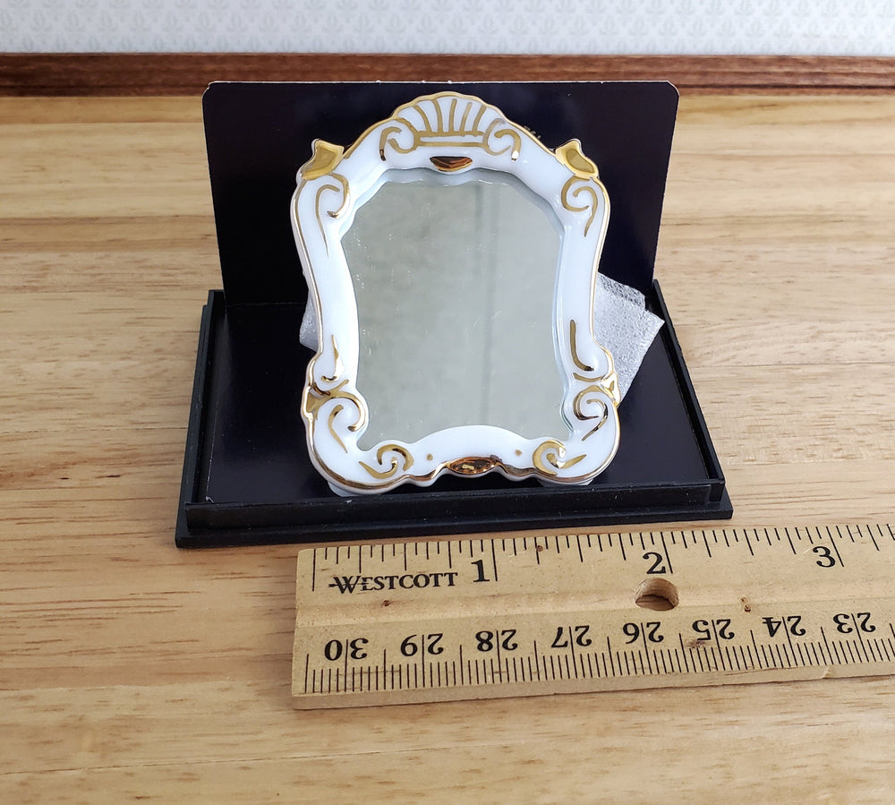 Dollhouse Miniature Mirror Reutter Porcelain White & Gold 1:12 Scale