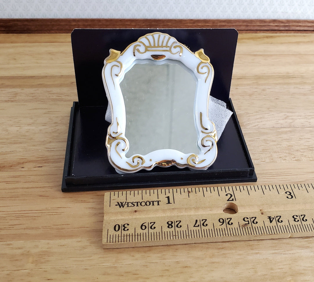 Dollhouse Miniature Mirror Reutter Porcelain White & Gold 1:12 Scale