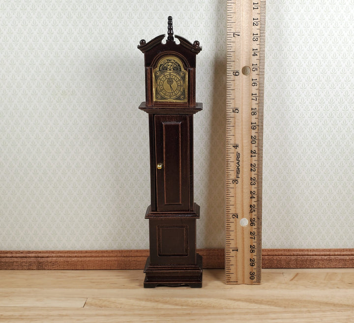 Dollhouse Wood Grandfather Clock Opens Walnut Finish1:12 Scale Miniature