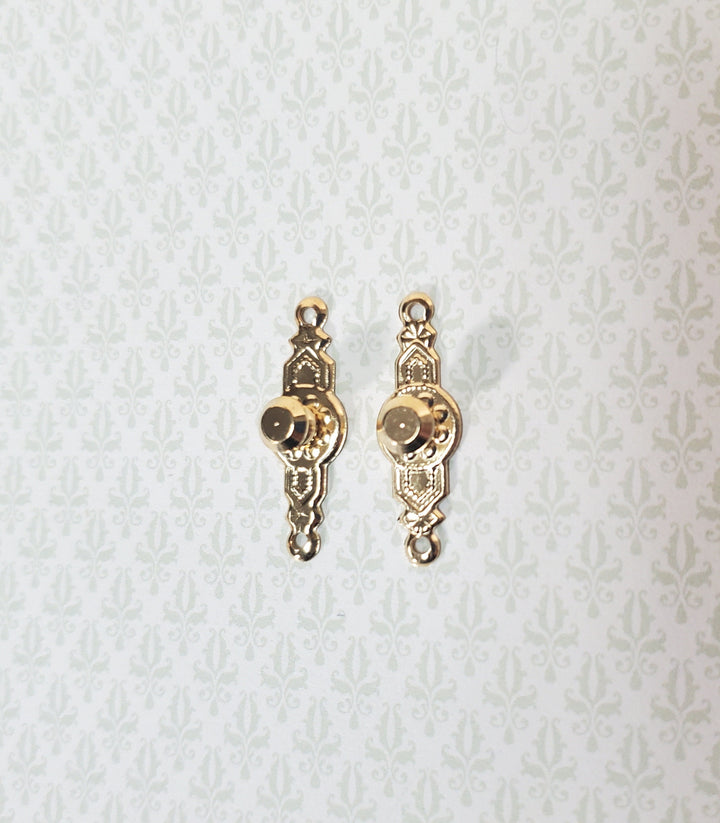 Dollhouse Doorknobs Handles Fancy Gold 1 Set 1:12 Scale Miniatures