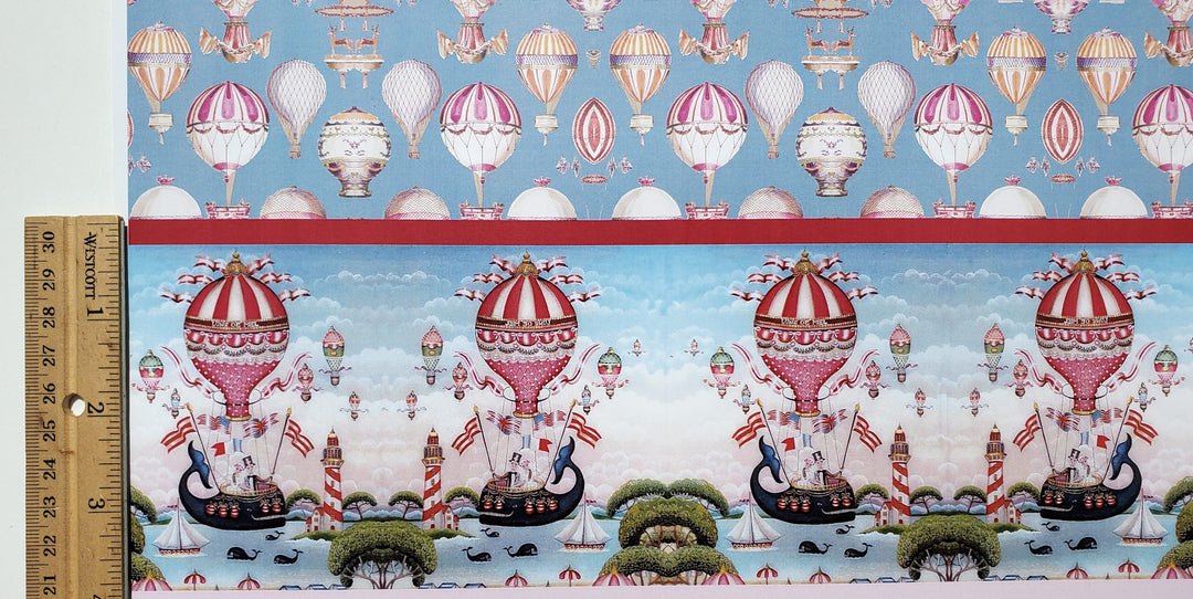 Dollhouse Wallpaper Hot Air Balloons & Whales Nursery by World Model 3555