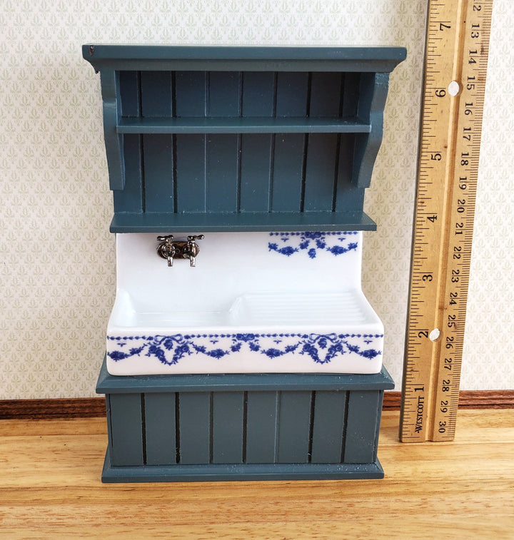 Dollhouse Reutter Sink Cabinet Blue & White 1:12 Scale Miniature Kitchen