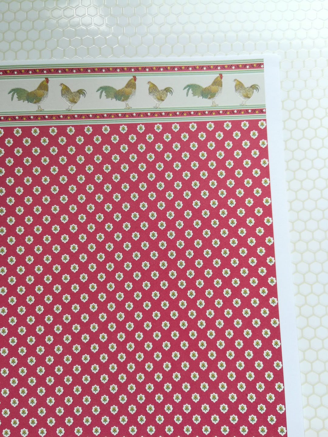 Dollhouse Miniature Wallpaper Brodnax Kitchen Red "Rooster" 1:12 Scale