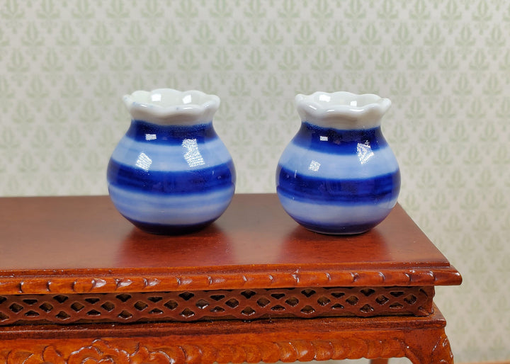 Dollhouse Vases Blue & White Striped Set of 2 Pots 1:12 Scale Miniature