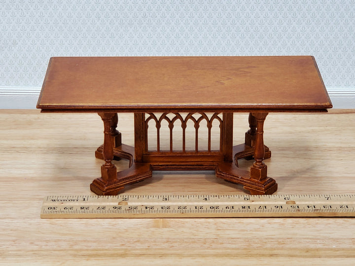 JBM Dollhouse Dining Table Gothic Tudor Style 1:12 Scale Miniature Furniture Walnut Finish