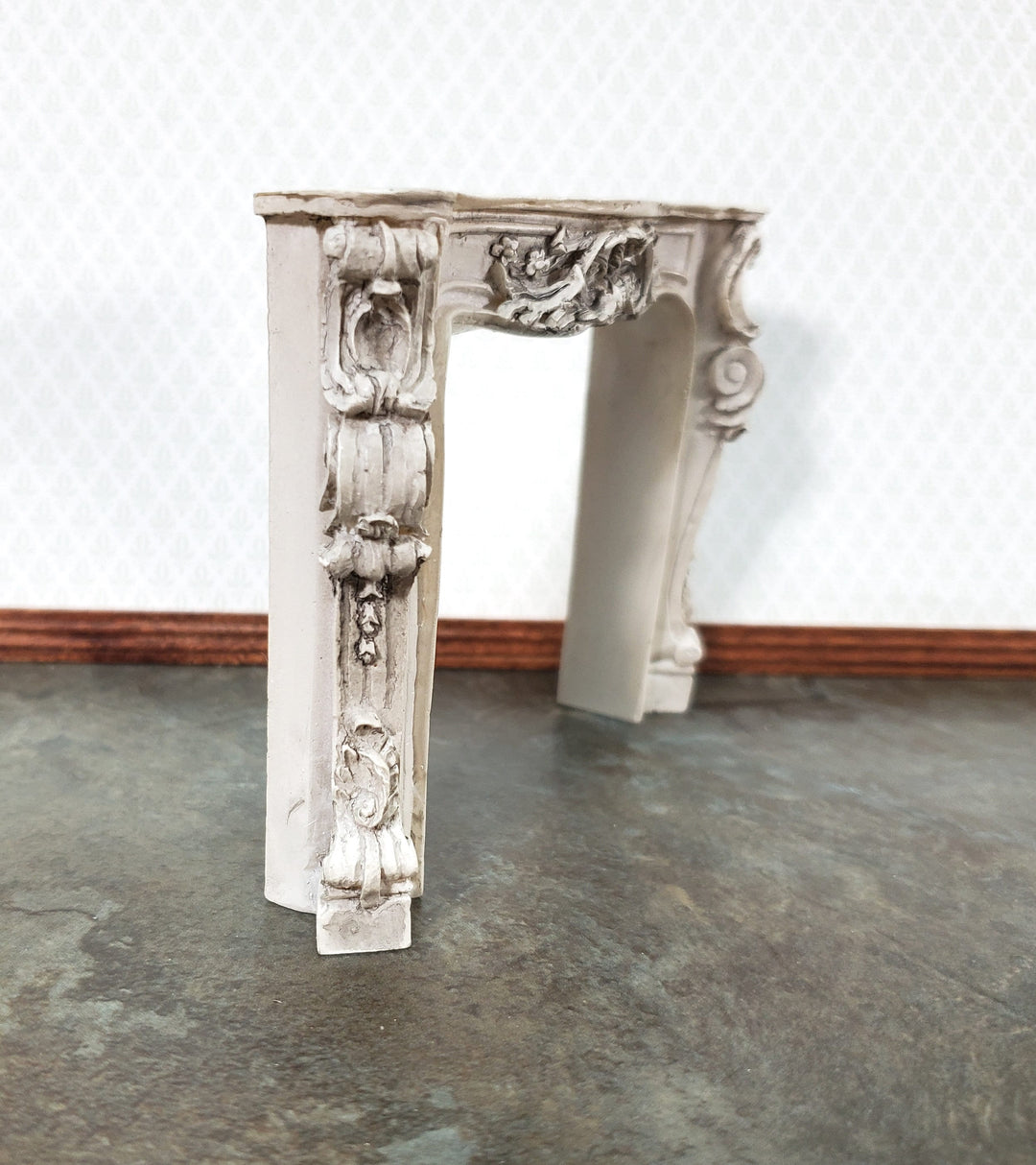 Dollhouse Victorian Fireplace Aged Gray Ornate Resin 1:12 Scale Furniture