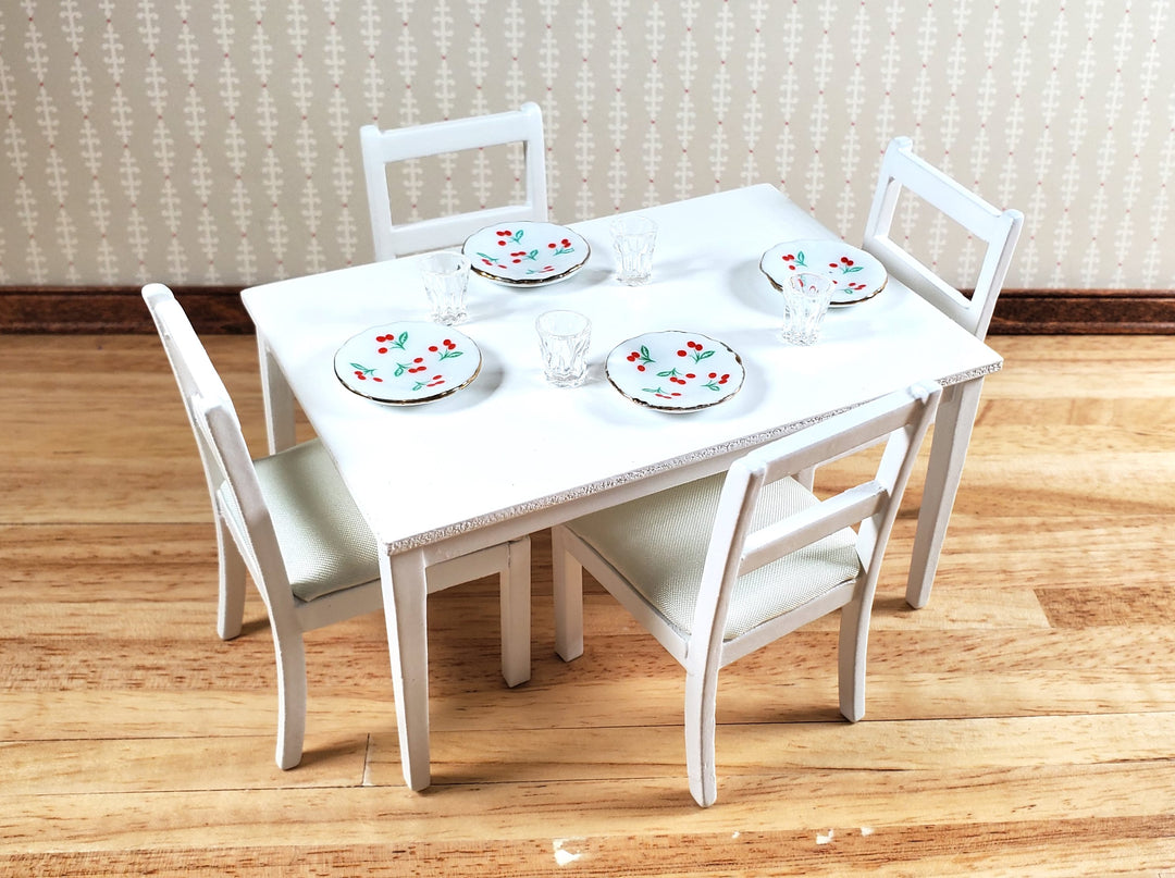 Dollhouse Table with 4 Chairs White 1:12 Scale Dining Room Miniatures Furniture