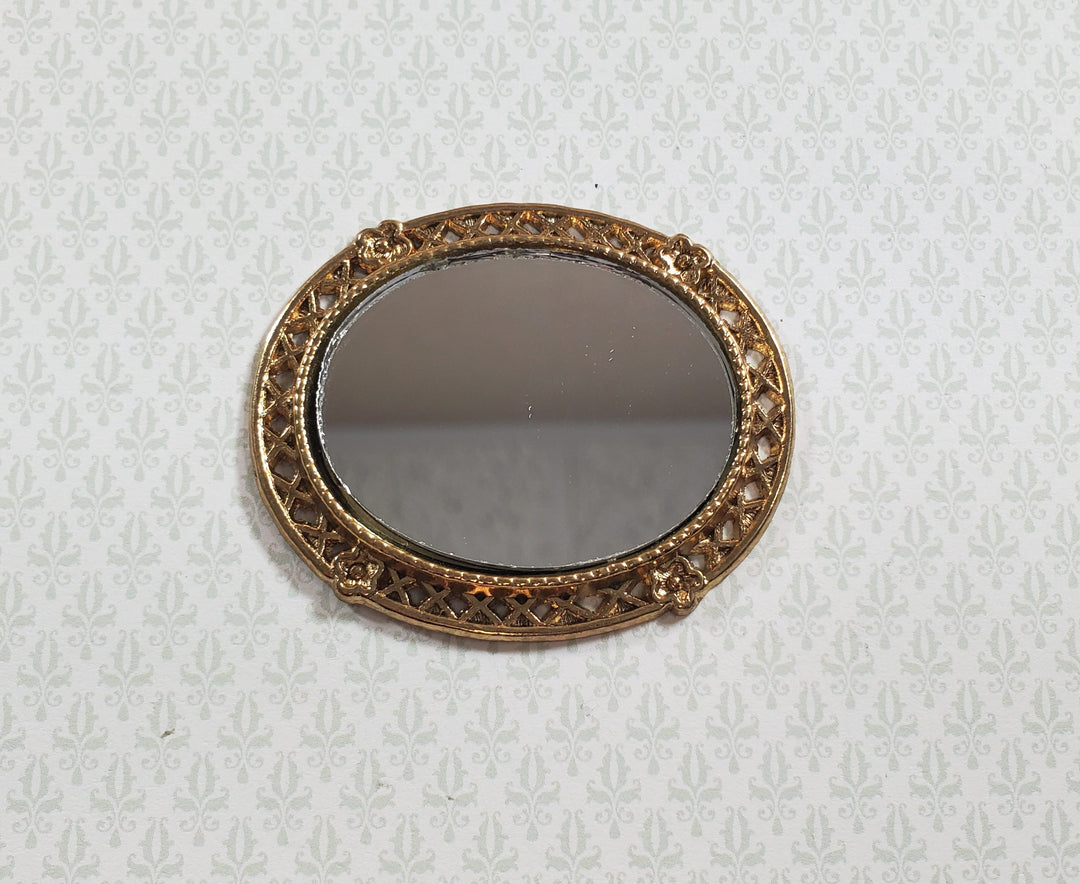 Dollhouse Small Oval Mirror with Gold Frame 1:12 Scale Miniature Accessory