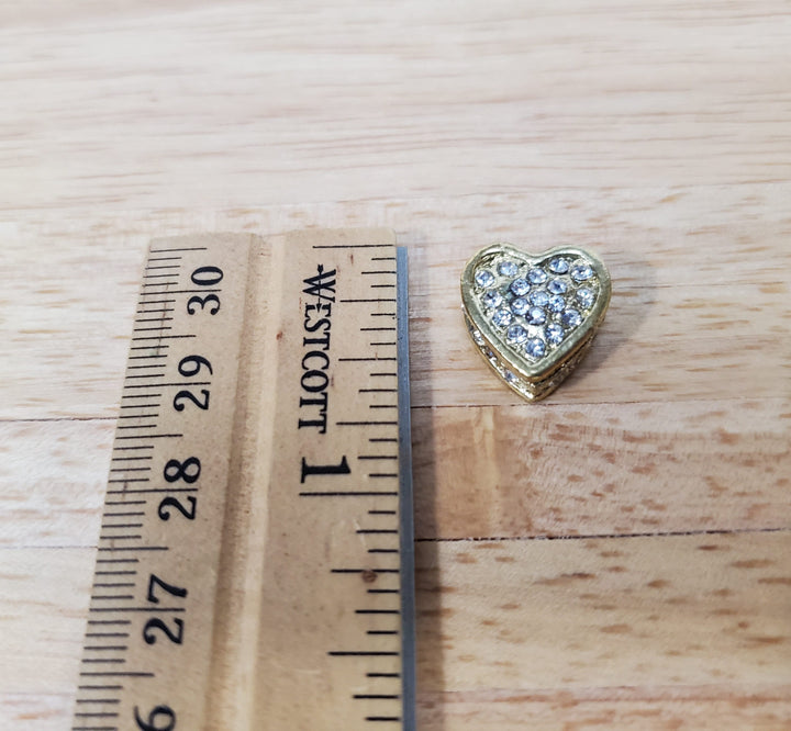 Dollhouse Jewelry Box with Crystal Jewels Heart Shape Opening Lid 1:12 Scale