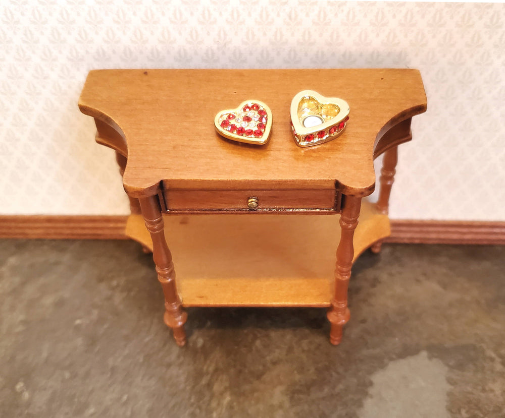 Dollhouse Jewelry Box with Ruby Red Jewels Heart Shape Opening Lid 1:12 Scale