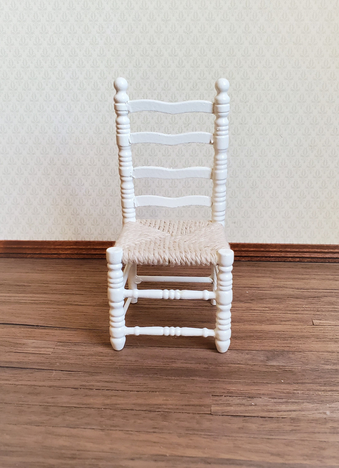 Dollhouse Ladderback Chair White Turned Legs Rush Seat 1:12 Scale Miniature Furniture