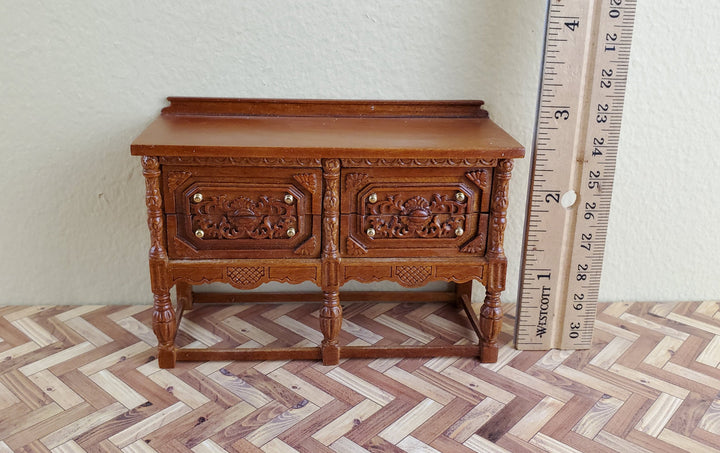 JBM Dollhouse Sideboard Buffet Gothic Style Walnut Finish 1:12 Scale Furniture